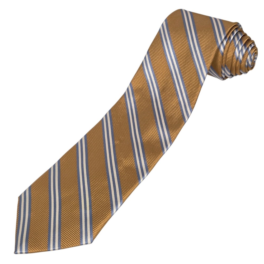 Brooks Brothers Necktie Mens OS Gold Blue White Striped Silk Repp Tie USA Made